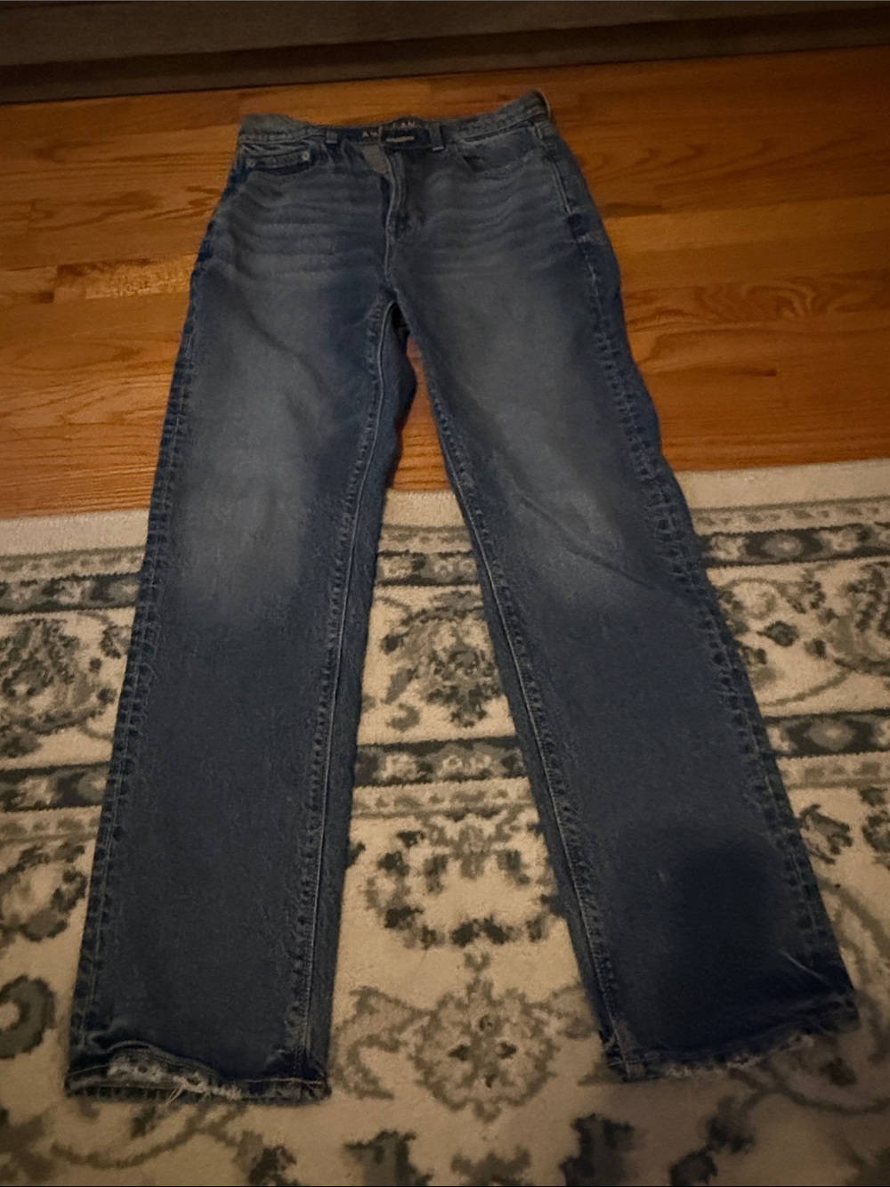American Eagle Outfitters Women's Straight-Leg Jeans in Dark Blue Wash